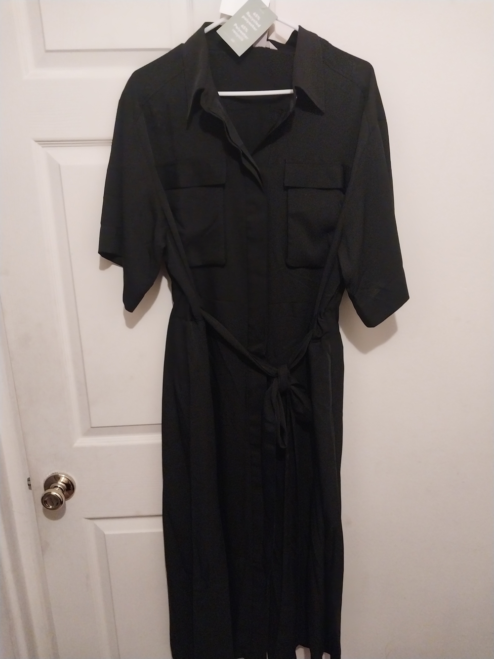 H&M Black Midi Shirt Dress with Tie Waist